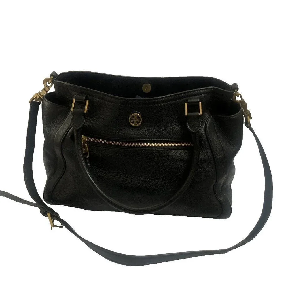 Tory Burch handbag Black Leather Purse Shoulderbag Tote Satchel